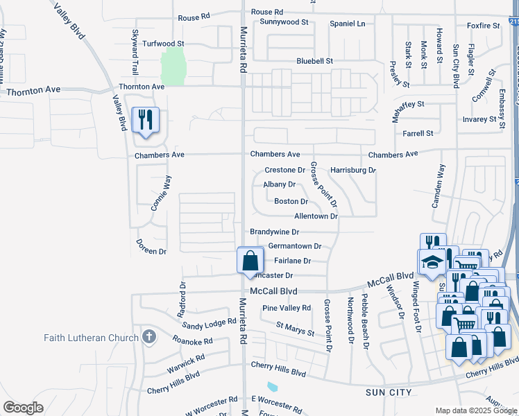 map of restaurants, bars, coffee shops, grocery stores, and more near 26050 Allentown Drive in Menifee