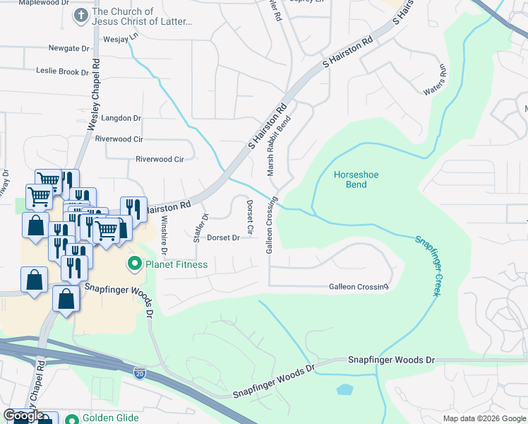 map of restaurants, bars, coffee shops, grocery stores, and more near 4749 Galleon Crossing in Decatur