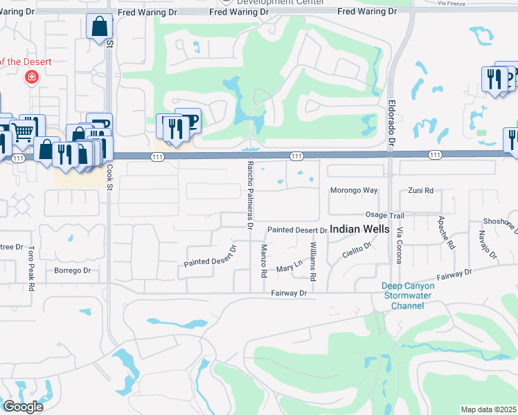 map of restaurants, bars, coffee shops, grocery stores, and more near 45324 Avenue Codorniz in Indian Wells