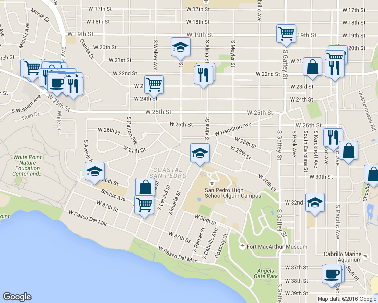 map of restaurants, bars, coffee shops, grocery stores, and more near 1064 West 31st Street in Los Angeles