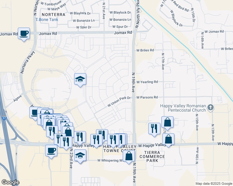 map of restaurants, bars, coffee shops, grocery stores, and more near 1935 West El Cortez Trail in Phoenix