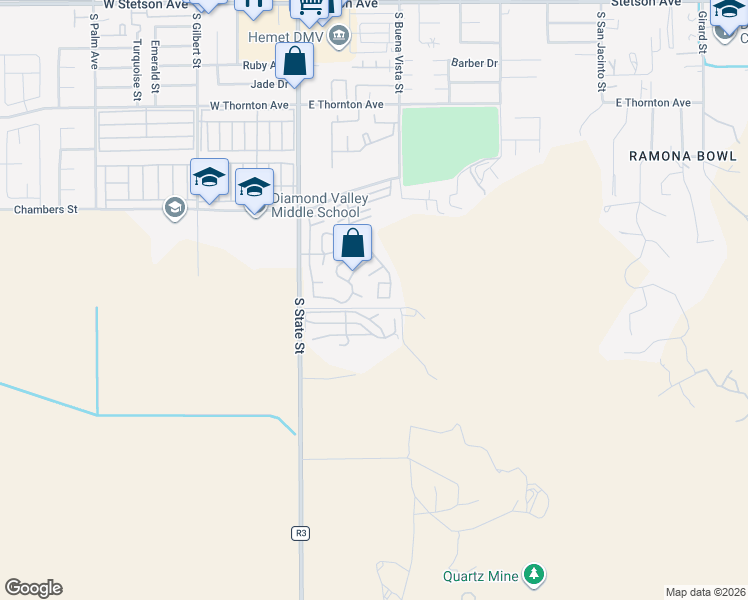 map of restaurants, bars, coffee shops, grocery stores, and more near 1536 South State Street in Hemet