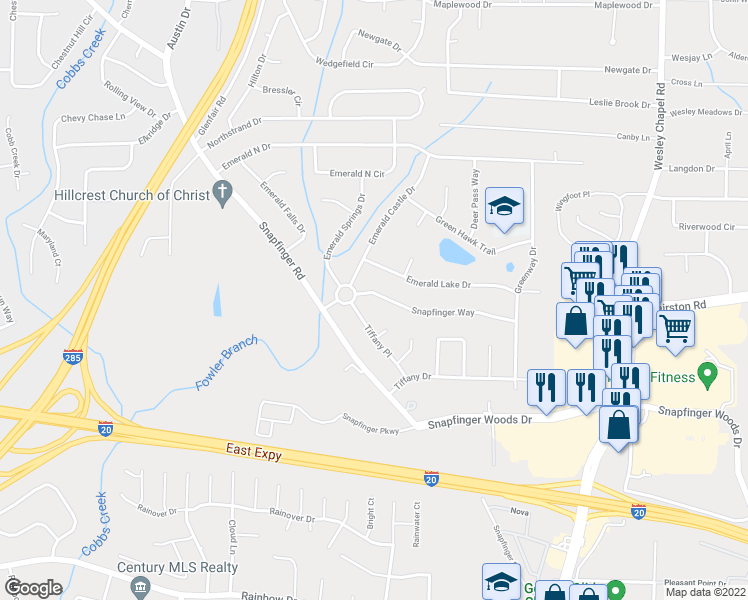map of restaurants, bars, coffee shops, grocery stores, and more near 3993 Snapfinger Way in Decatur