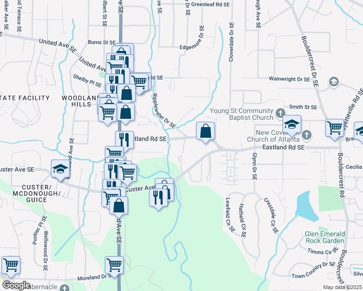 map of restaurants, bars, coffee shops, grocery stores, and more near 2335 Mason Drive in Atlanta