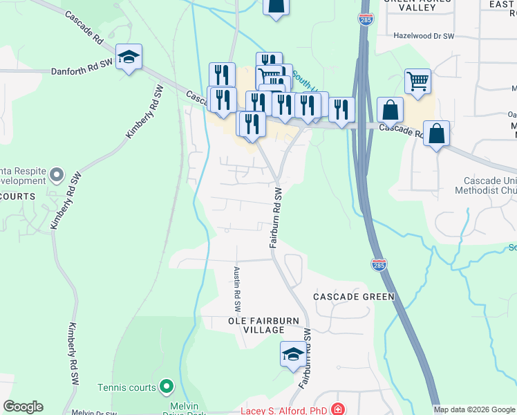 map of restaurants, bars, coffee shops, grocery stores, and more near 3716 Newhalem Street Southwest in Atlanta