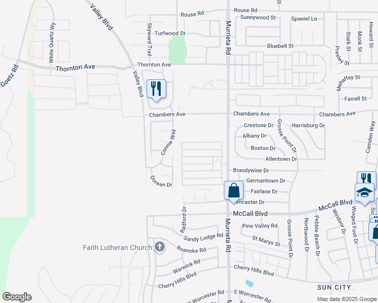 map of restaurants, bars, coffee shops, grocery stores, and more near 27701 Murrieta Road in Menifee