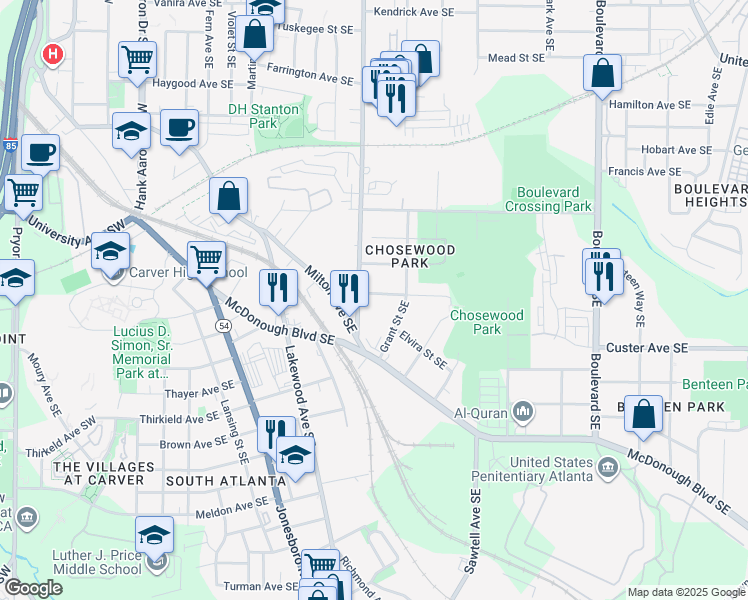 map of restaurants, bars, coffee shops, grocery stores, and more near 311 Nolan Street Southeast in Atlanta