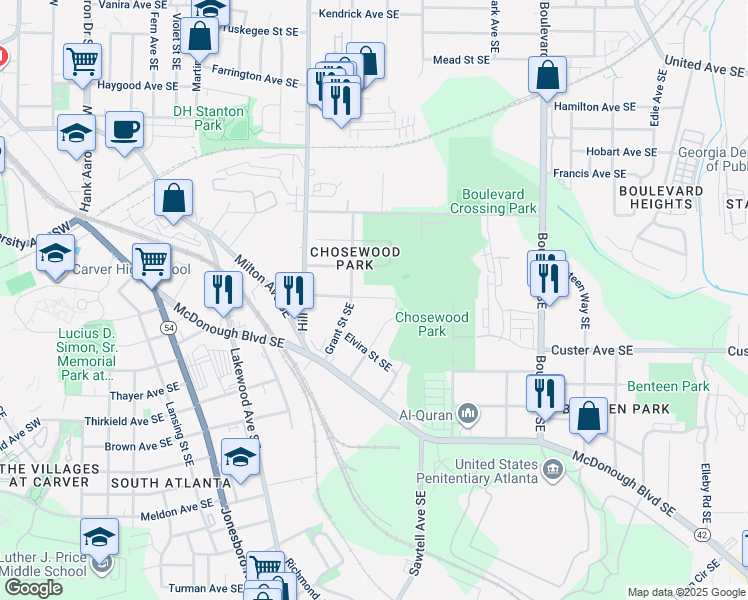 map of restaurants, bars, coffee shops, grocery stores, and more near 373 Nolan Street Southeast in Atlanta