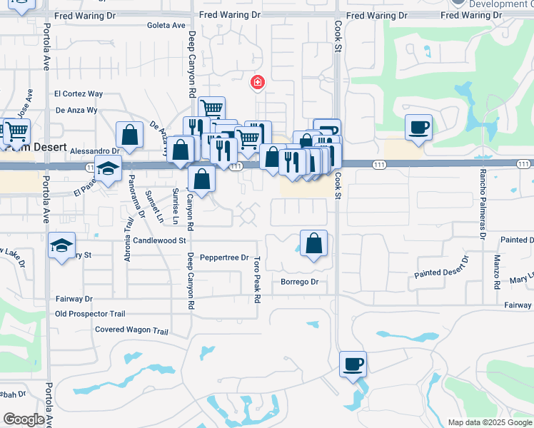 map of restaurants, bars, coffee shops, grocery stores, and more near 74757 North Cove Drive in Indian Wells