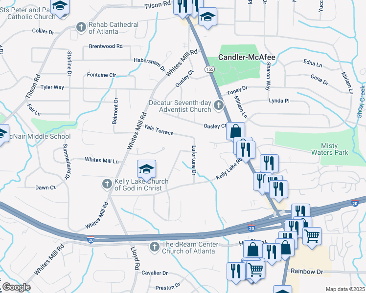 map of restaurants, bars, coffee shops, grocery stores, and more near 2395 Kelly Lake Drive in Decatur
