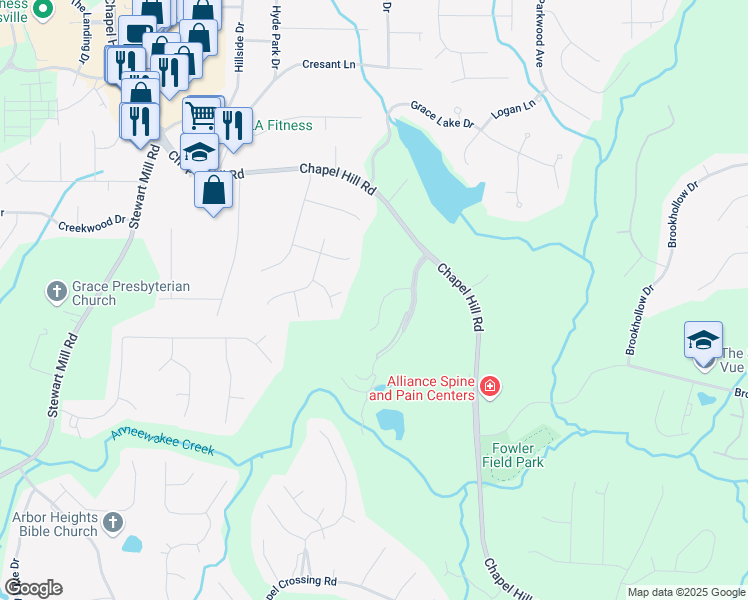 map of restaurants, bars, coffee shops, grocery stores, and more near 5836 Sarazen Tr in Douglasville