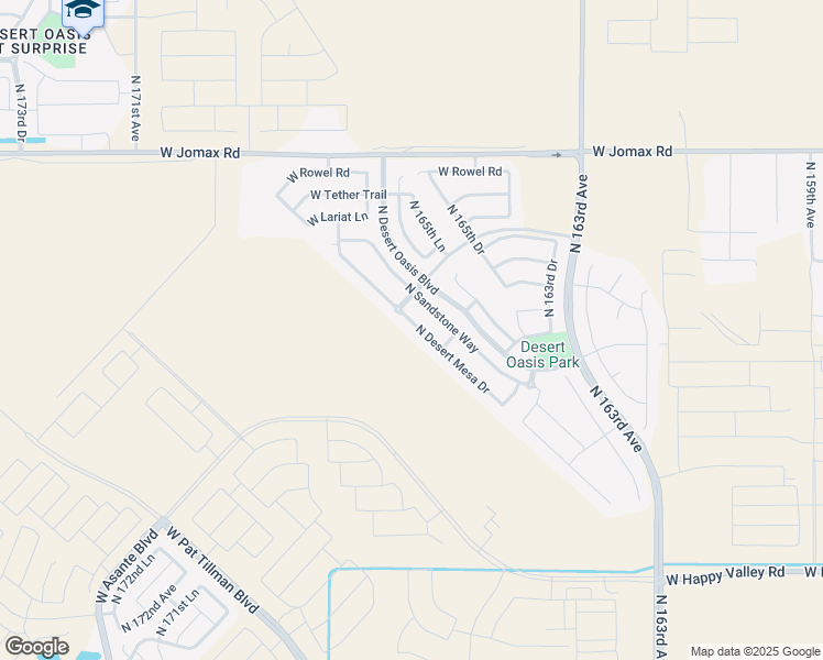 map of restaurants, bars, coffee shops, grocery stores, and more near 25840 North Desert Mesa Drive in Surprise