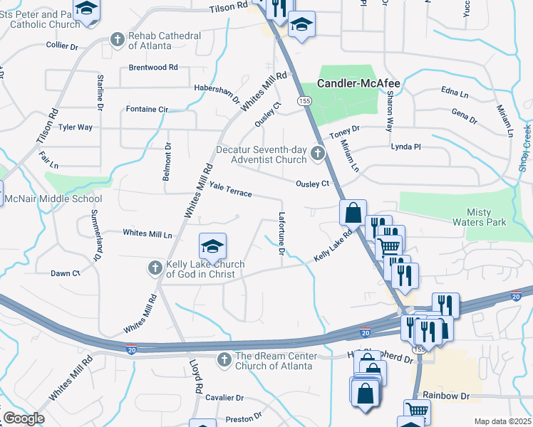 map of restaurants, bars, coffee shops, grocery stores, and more near 2395 Kelly Lake Drive in Decatur