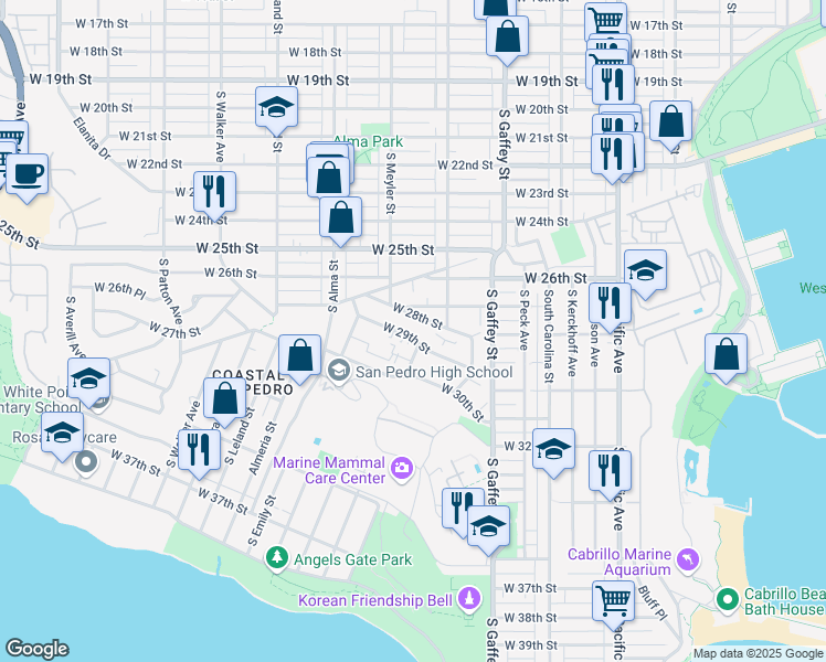 map of restaurants, bars, coffee shops, grocery stores, and more near 838 West 29th Street in Los Angeles