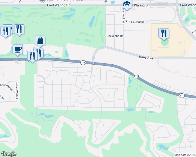 map of restaurants, bars, coffee shops, grocery stores, and more near 45461 Espinazo Street in Indian Wells
