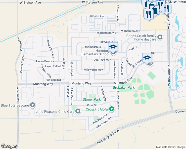 map of restaurants, bars, coffee shops, grocery stores, and more near 1679 Stoneside Drive in Hemet