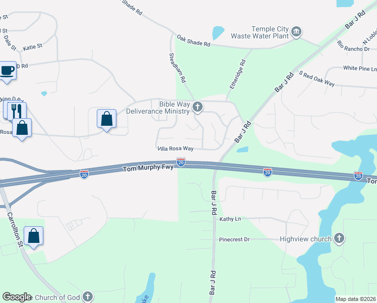map of restaurants, bars, coffee shops, grocery stores, and more near 277 Villa Rosa Way in Temple