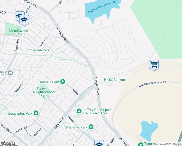 map of restaurants, bars, coffee shops, grocery stores, and more near 100 Lovelace in Irvine
