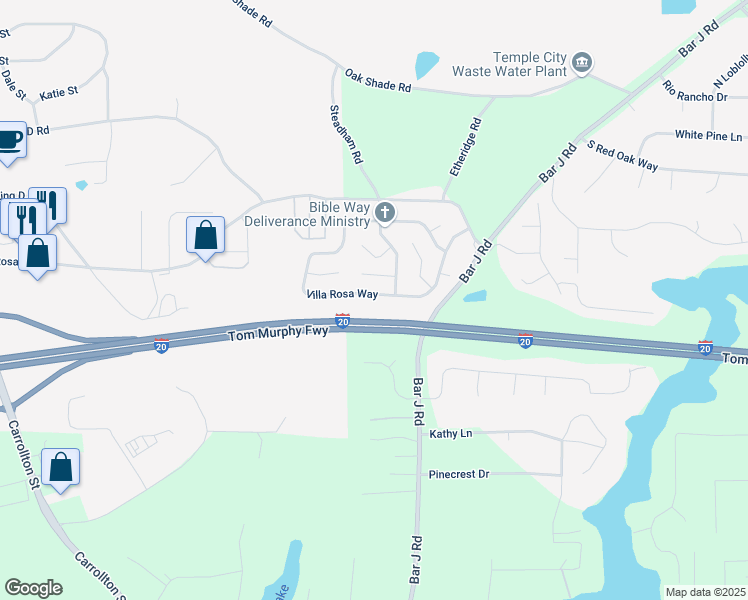 map of restaurants, bars, coffee shops, grocery stores, and more near 285 Villa Rosa Way in Temple