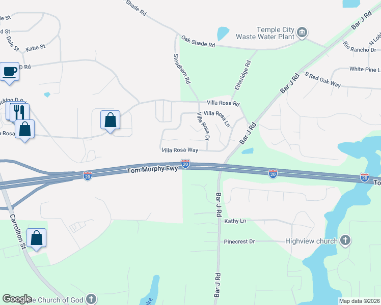 map of restaurants, bars, coffee shops, grocery stores, and more near 277 Villa Rosa Way in Temple