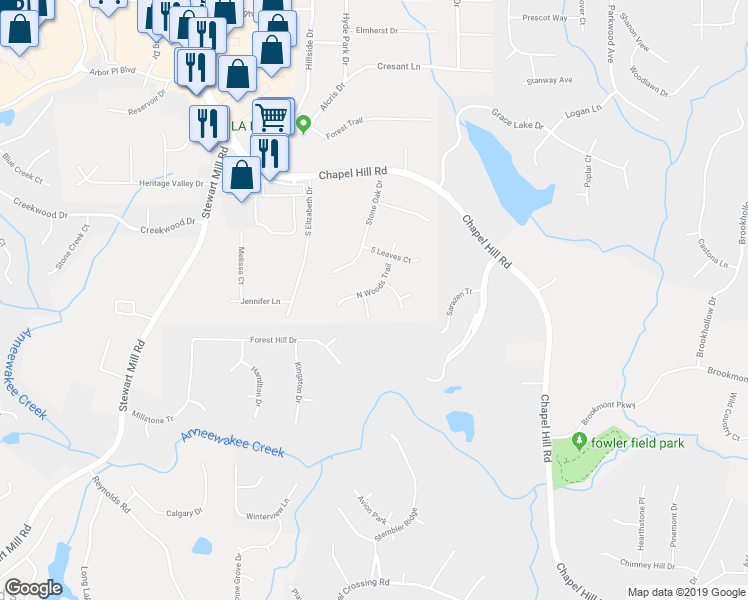 map of restaurants, bars, coffee shops, grocery stores, and more near 3140 Pine Bark Ct in Douglasville