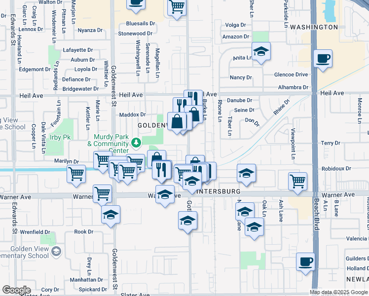 map of restaurants, bars, coffee shops, grocery stores, and more near 16790 Bardon Lane in Huntington Beach