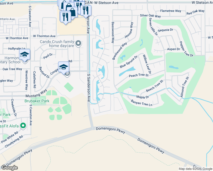 map of restaurants, bars, coffee shops, grocery stores, and more near 3072 Thyme Way in Hemet
