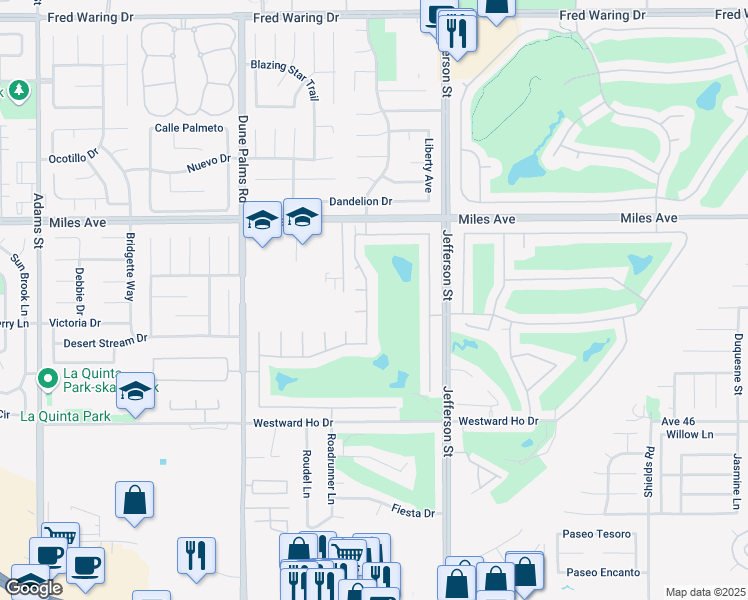 map of restaurants, bars, coffee shops, grocery stores, and more near 45406 Banff Springs Street in Indio
