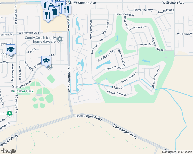 map of restaurants, bars, coffee shops, grocery stores, and more near 2971 Peach Tree Street in Hemet