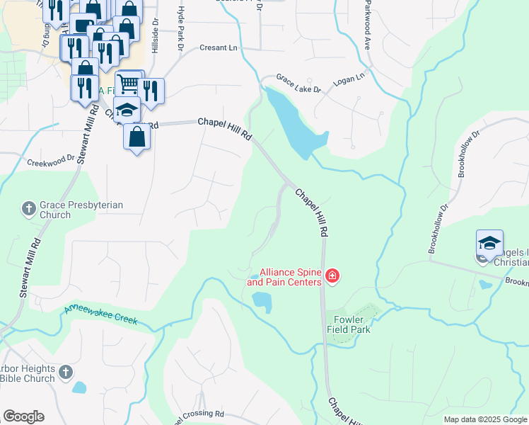 map of restaurants, bars, coffee shops, grocery stores, and more near 5825 Sarazen Tr in Douglasville