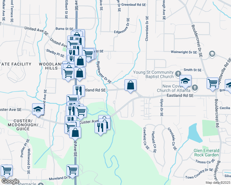 map of restaurants, bars, coffee shops, grocery stores, and more near 2327 Mason Drive in Atlanta