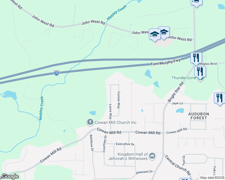 map of restaurants, bars, coffee shops, grocery stores, and more near 3225 Laura Way in Winston
