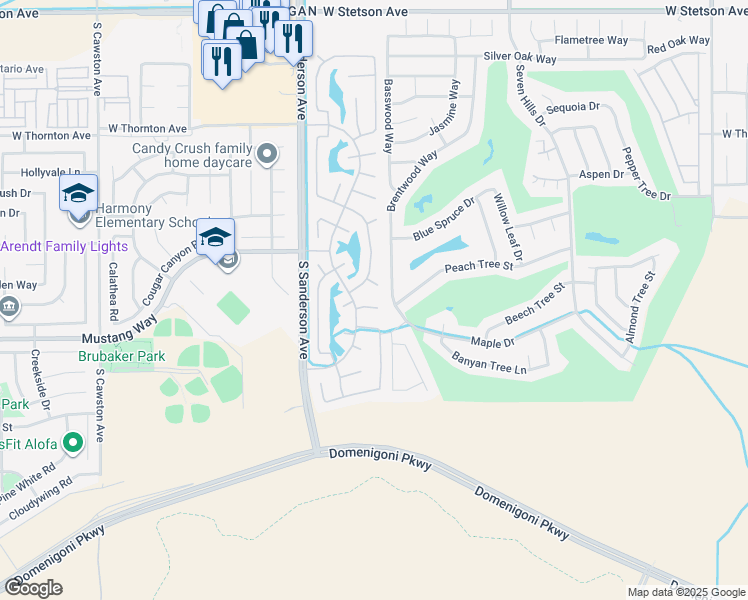 map of restaurants, bars, coffee shops, grocery stores, and more near 3032 Thyme Way in Hemet
