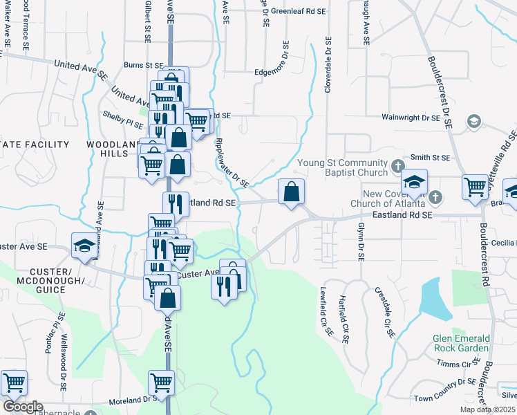 map of restaurants, bars, coffee shops, grocery stores, and more near 2325 Mason Drive in Atlanta