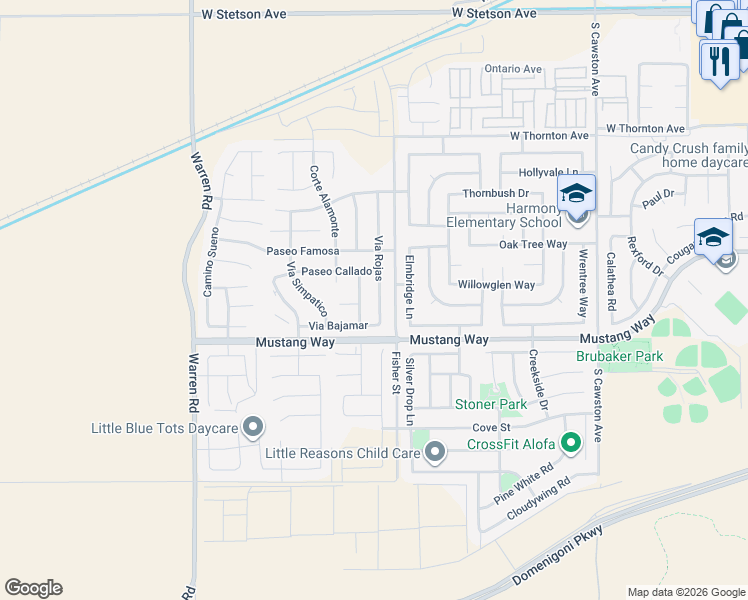 map of restaurants, bars, coffee shops, grocery stores, and more near 5116 Via Bajamar in Hemet