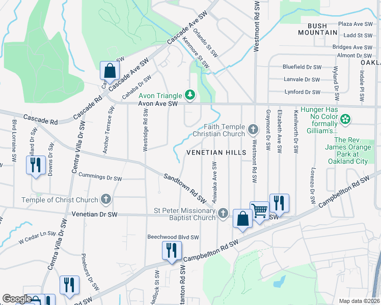 map of restaurants, bars, coffee shops, grocery stores, and more near 1361 Wichita Drive Southwest in Atlanta