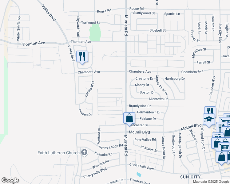 map of restaurants, bars, coffee shops, grocery stores, and more near 27701 Murrieta Road in Menifee