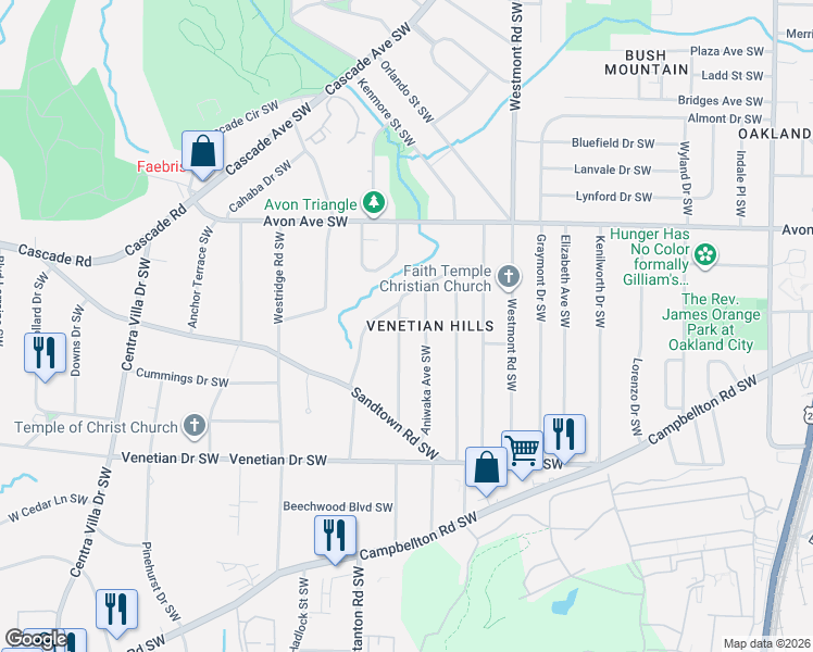 map of restaurants, bars, coffee shops, grocery stores, and more near 1361 Wichita Drive Southwest in Atlanta