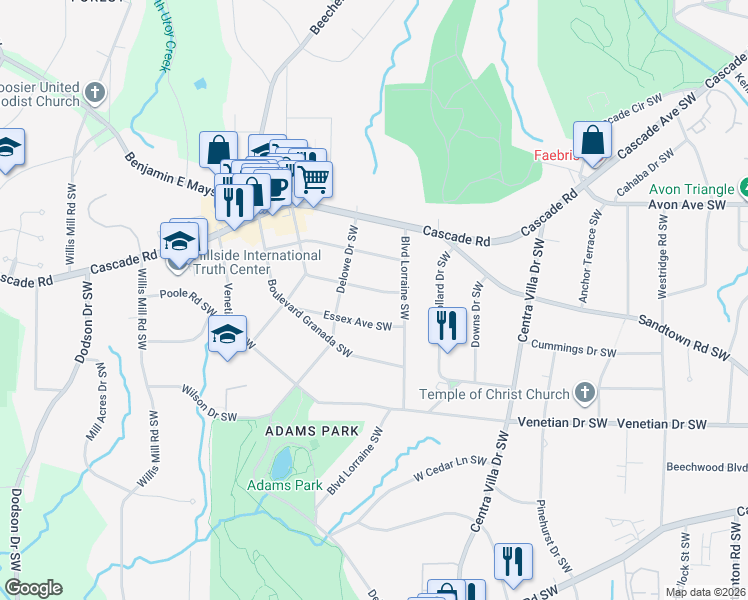 map of restaurants, bars, coffee shops, grocery stores, and more near 2162 Montrose Avenue Southwest in Atlanta
