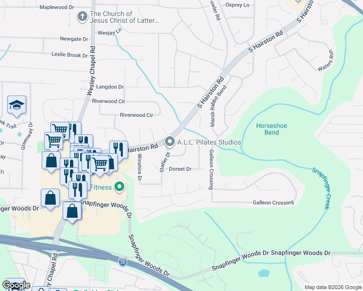 map of restaurants, bars, coffee shops, grocery stores, and more near 4497 Dorset Circle in Decatur