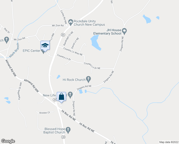 map of restaurants, bars, coffee shops, grocery stores, and more near 2810 Country Brook Court Northeast in Conyers