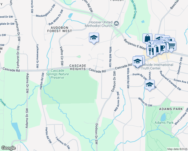 map of restaurants, bars, coffee shops, grocery stores, and more near 2670 Cascade Road in Atlanta