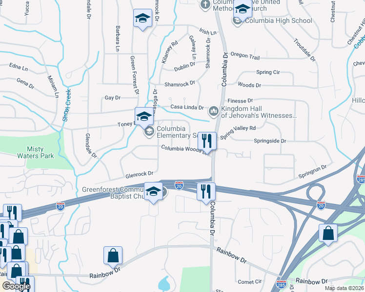 map of restaurants, bars, coffee shops, grocery stores, and more near 3361 Columbia Woods Drive in Decatur