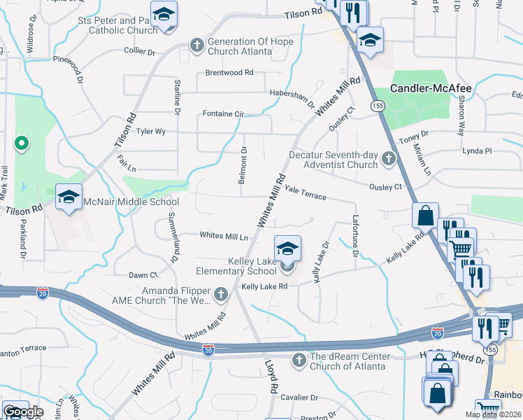 map of restaurants, bars, coffee shops, grocery stores, and more near 2213 Oak Village Way in Decatur