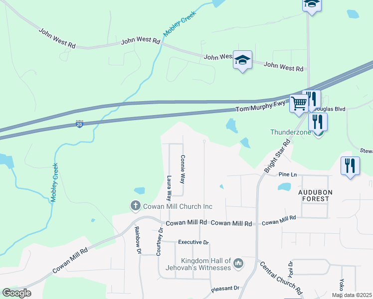 map of restaurants, bars, coffee shops, grocery stores, and more near 3190 Connie Way in Winston