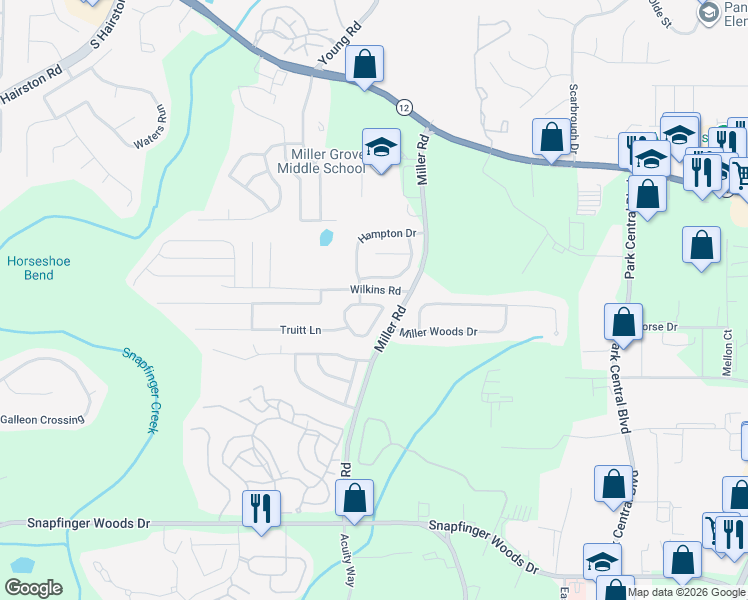 map of restaurants, bars, coffee shops, grocery stores, and more near 2473 Miller Oaks Circle in Decatur