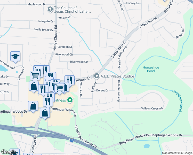 map of restaurants, bars, coffee shops, grocery stores, and more near 2352 Pebble Rock West in Decatur