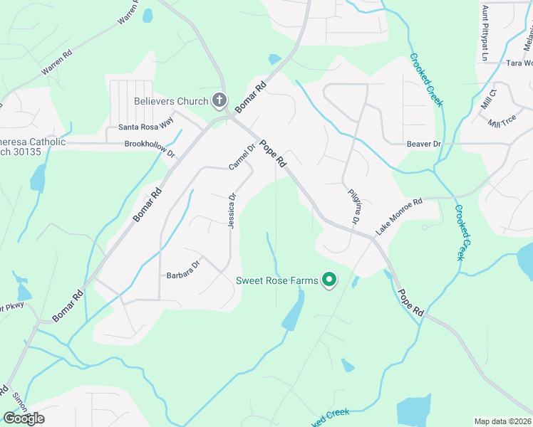 map of restaurants, bars, coffee shops, grocery stores, and more near 3165 Laura Lane in Douglasville