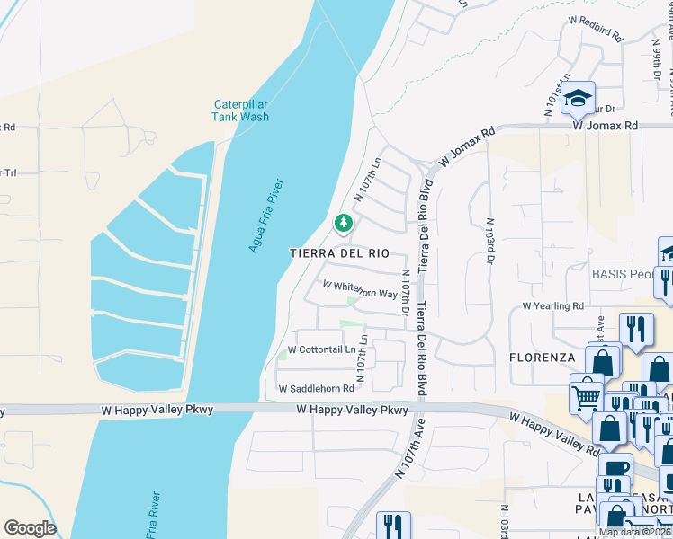 map of restaurants, bars, coffee shops, grocery stores, and more near 10759 West Paso Trail in Peoria