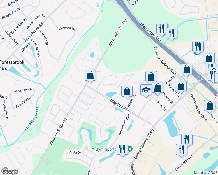 map of restaurants, bars, coffee shops, grocery stores, and more near 111 Fountain Pointe Lane in Myrtle Beach